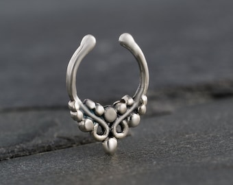 Indian Faux Septum Ring for No Pierced Nose, Fake Septum Ring, Sterling Silver Septum Clip, Fake Septum Jewelry No Piercing Needed