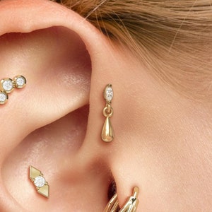 Labret Stud, Marquise Diamond Earring, Labret Jewelry, 14K Gold Forward Helix Stud, Labret Flat Back Stud, Teardrop Dangle Stud, Tragus Stud