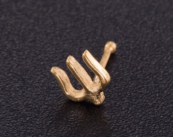 Piercing de nariz de latão, piercing de nariz indiano, piercing de nariz de ouro, joias de nariz, piercing de nariz de ouro, Shiva Trishul, piercing de nariz