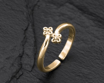 Dunne band teen ring, bloem teen ring, stapel ring, teen ring voor vrouwen, gouden teen ring, verstelbare teen ring, midi ring, minimalistische ring