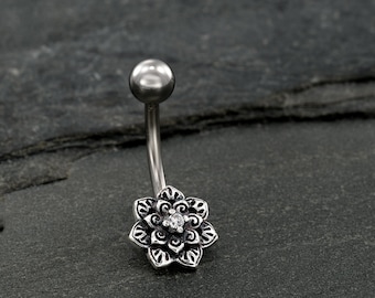 Flower Mandala Belly Button Ring, Navel Ring, Belly Button Rings, Belly Piercing, Belly Button Jewelry