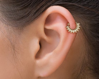 Unique Gold Helix Earring Hoop with Genuine Diamonds, Helix Jewelry, Gold Helix Hoop, Cartilage Piercing, Cartilage Hoop, Diamond Helix Hoop