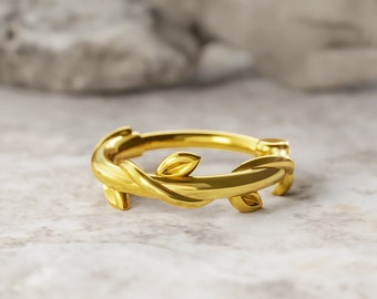 Argola de Nariz com Folha Torcida, Argola de Nariz Dourada, Minimalista, Argola de Nariz com Corda, Argola com Folha Grega, Joia para Nariz, Piercing no Nariz, Joia Corporal Inspirada na Natureza