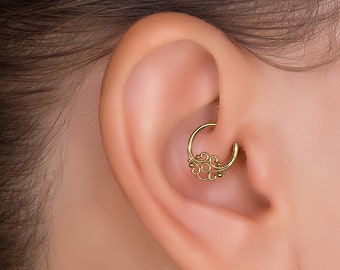 Unique Daith Hoop, Geometric Daith Earring, Gold Helix Earring, Statement Daith Earring, Tribal Body Jewelry, Indian Jewelry, Small Hoop