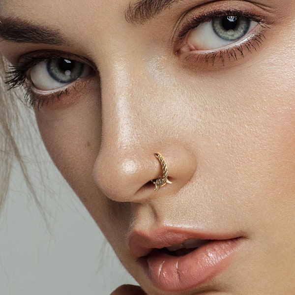 14k Gold Solid Gold Rope Nose Hoop - Etsy