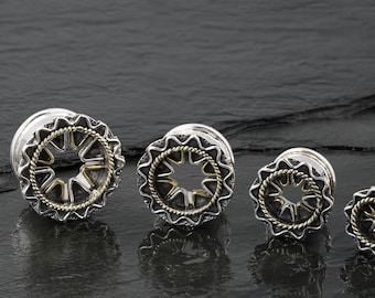 Ear Gauges, Ear Tunnels, Plugs And Tunnels, Ear plugs, Sterling Silver, 6g, 2g, 0g, 00g, 1/2Inc, 9/16", 4mm, 6mm, 8mm, 10mm, 12 mm, 14mm