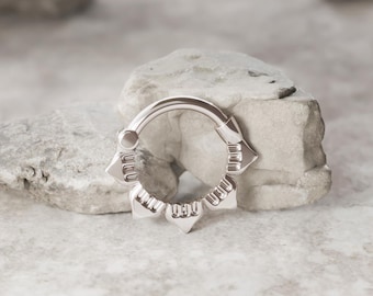 14K White Gold Clicker Septum Ring, Indian Septum Piercing, Minimalist Septum Hoop, Unique Septum Jewelry, Lotus Septum Hoop
