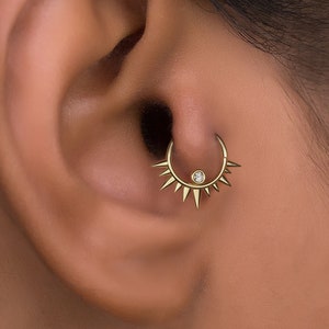 Diamond Spike Hoop, Gold Diamond Huggie Hoop - Fits Tragus, Helix, Cartilage, Daith, Septum