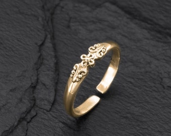 Gouden teenring, verstelbare teenring, bloemteenring, Boho teenring, minimalistische teenring, dunne band teenring, teenring voor vrouwen