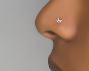 Flower Nose Stud, Indian Nose Stud, Silver Nose Stud, L Shape, Flower Nose Stud, Sterling Silver Nose Piercing