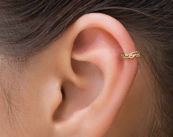 Indian Helix Ring, Statement Tragus Hoop, Gold Tragus Ring, Gold Helix Piercing, Helix Jewelry, Hoop Helix Ring, Unique Helix Ring