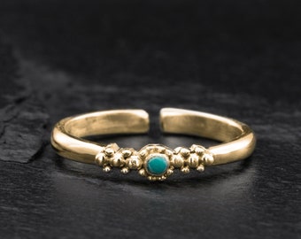 Anneau d'orteil de bande mince, anneau pour l'orteil, anneau d'or d'or, anneau d'orteil réglable avec la turquoise, anneau d'or d'or de bande, anneau d'orteil pour des femmes, anneau de Midi