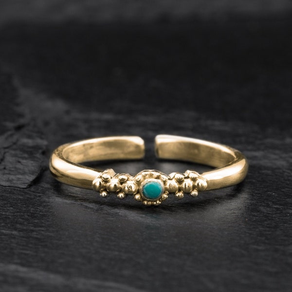 Dünner Band Zehenring, Ring für Zehe, Gold Zehenring, verstellbarer Zehenring mit Türkis, Gold Band Zehenring, Zehenring für Frauen, Midi Ring