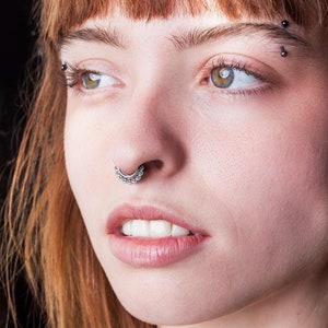 Unique Stacked Septum Ring, Sterling Silver Septum Jewelry, Septum Piercing, Tribal Septum Clicker, Cool Septum Hoop, Triple Stacked Septum