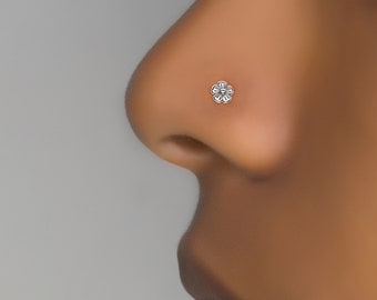Tiny Nose Stud, Indian Nose Stud, Silver Nose Stud, L Shape, Flower Nose Piercing