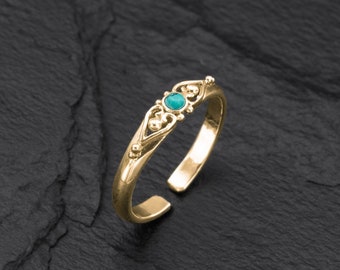 Anneau d'orteil à bande mince avec turquoise, anneau de pierres précieuses, anneau d'orteil pour les femmes, anneau minimaliste, anneaux d'or d'or, anneau d'orteil réglable, anneau d'orteil de fleur