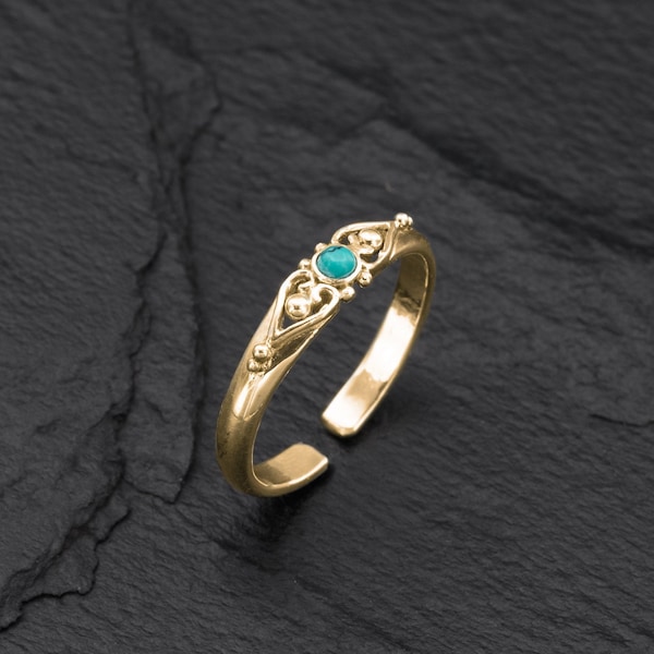 Thin Band Toe Ring With Turquoise, Gemstone Ring, Toe Ring For Women, Minimalist ring, Gold Toe Rings, Adjustable Toe Ring, Flower Toe Ring