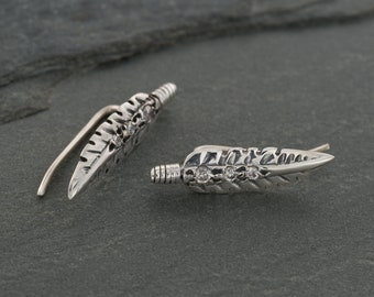 Pendientes trepadores de hojas, pendientes trepadores de plata, pendientes trepadores, pendientes trepadores de hojas, pendientes trepadores de orejas
