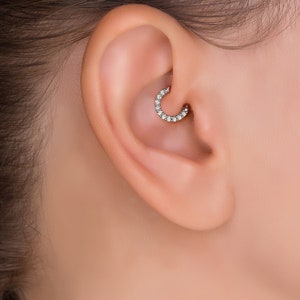 White Gold Round Daith Earring with Diamond, Gold Daith Hoop, Solid Gold Daith Piercing, Diamond Daith Hoop