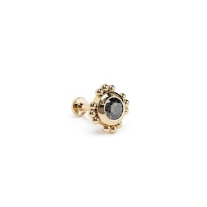 Tiny 14K Gold Black Diamond Cartilage Stud, Black Diamond Labret Stud, Internally Threaded Stud, 0.03ct Diamond Stud, Conch, Helix, Tragus