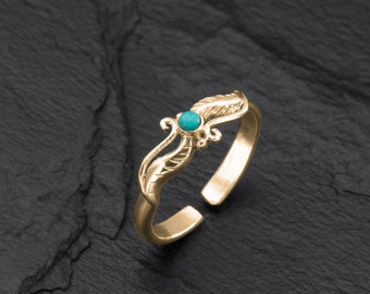 Thin Band Toe Ring With Turquoise, Gemstone Ring, Toe Ring For Women, Gold Toe Rings, Adjustable Toe Ring,  Midi Ring