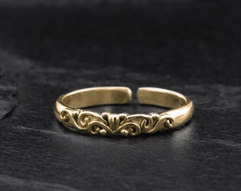 Gouden teen ring, verstelbare teen ring, teen ring voor vrouwen, midi ring, gouden band teen ring, dunne band teen ring, bloem teen ring