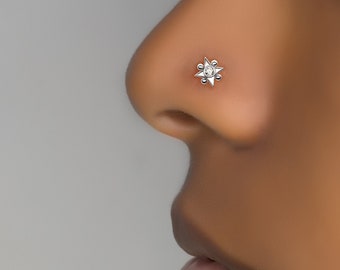 Flower Nose Stud, Indian Nose Stud, Silver Nose Stud, Tiny Nose Stud, L Shape Nose Stud