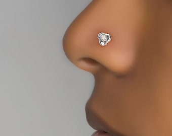 Tiny Indian Nose Stud, Flower Nose Stud, Silver Nose Stud, Tiny Nose Stud, L Shape