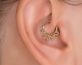 Gold Daith Piercing, Unique Cartilage Hoop, Tribal Helix Earring, Cartilage Earring, Helix Earring, Daith Hoop, Tragus Earring
