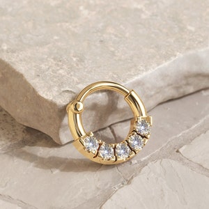 Diamond Hoop Earring, Gold Clicker Hoop, Solid Gold Helix Earring, Cartilage Piercing, Helix Jewelry, Helix Piercing, Classic Diamond Hoop