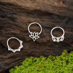 Set of 3 Tragus Earrings, Tribal Tragus Earrings, Silver Tragus Hoops, Tragus Piercing, Dainty Tragus Earrings, Jewelry Set, Indian Design