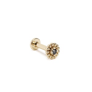 16G Tiny Black Diamond Flat Back Stud, 14K Internal Threaded Labret, 14K Solid Gold Labret, Floral Helix Stud Earring, Cartilage, Tragus