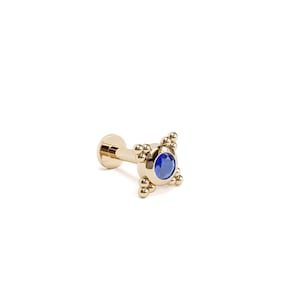 14K Solid Gold Sapphire Labret Piercing, Tiny Sapphire Stud Earring, 14K Gold Internally Threaded Labret Cartilage, Tragus, Helix Jewelry