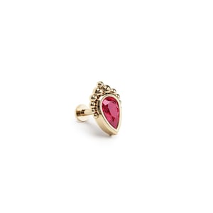 Teardrop Ruby Cartilage Piercing Jewelry 14K Solid Gold, 16G Gold Beaded Stud, Ruby Stud Earring, Labret Helix Stud, 16G Tiny Ruby Stud