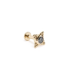 14K Solid Gold Czarny Diamentowy Piercing Labret (Pojedynczy), 2 mm Czarny Diamentowy Kolczyk, Wewnętrznie Gwintowany Labret Chrząstka, Tragus, Helix