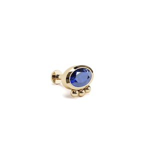 Sapphire Piercing, Oval Cut Sapphire Cartilage Earring, 14K Gold Helix Labret Stud, Cartilage Piercing, Helix Jewelry, Conch Piercing