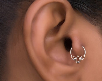 Silver Tragus Earring, Indian Tragus Hoop, Silver Helix Hoop, Tear Drop Helix Earring, Dainty Tragus Earring, Unique Body Jewelry