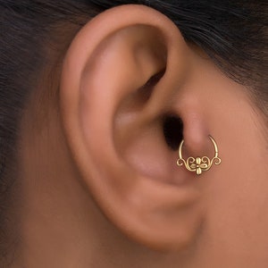 Bohemian Tragus Earring, Gold Helix Hoop, Flower Tragus Earring