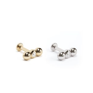 14K Solid Gold Helix Earring, Tiny Diamond Piercing Stud, Diamond Labret Stud, Internally Threaded, Helix Piercing, Cartilage Earring