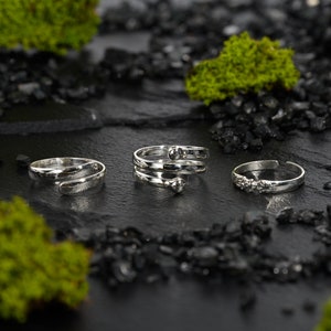 Silber Zehenring Set, 3er Set Zehenringe, verstellbare Zehenringe, Blume Zehenring, Sterling Silber Zehenring, einzigartiger Midi Ring, minimalistischer Ring