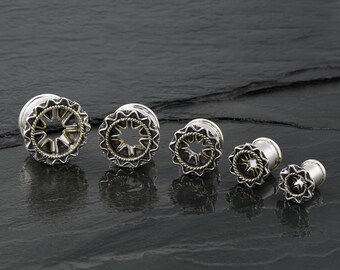 Ear Gauges, Ear Tunnels, Plugs And Tunnels, Ear plugs, Sterling Silver, 6g, 2g, 0g, 00g, 1/2Inc, 9/16", 4mm, 6mm, 8mm, 10mm, 12 mm, 14mm
