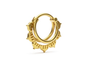 Stacked Septum Ring, Lotus Septum Hoop, 16g Septum Clicker Ring, 18K Gold Vermeil Septum Jewelry, Septum Piercing, Tribal Septum Ring