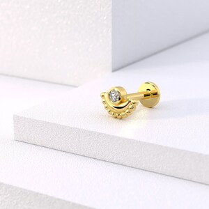 14k Gold Flat Back Cartilage Earring, Helix Earring Stud Flat Back, Cartilage Piercing, Helix Jewelry, Diamond Helix Stud, Flat Back Stud