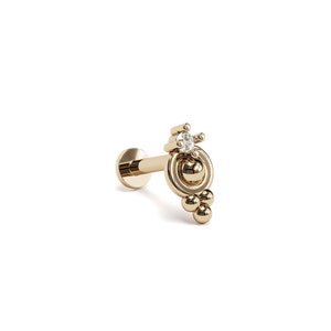 14K Real Gold Prong Set Diamond Tragus Helix Cartilage Inner Conch Internally Threaded Ear Stud Flat Back Earring Labret Piercing