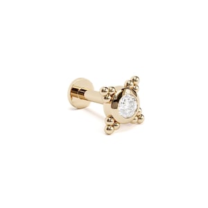 14K Solid Gold Diamond Labret Piercing (Single), 2mm Diamond Stud Earring, 14K Gold Internally Threaded Labret Cartilage, Tragus, Helix