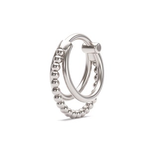 Stacked Septum Ring 14K White Gold, Septum Jewelry, Granule Septum Clicker, Septum Piercing, Triple Layer Septum Ring, Modern Septum Hoop