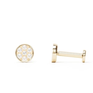 Round Stud Earring 14K Gold, Diamond Piercing, Gold Stud Piercing, Body Jewelry, Internally Threaded Labret Stud, 14K White Gold Earring