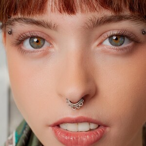 Silver Septum Ring, Mandala Septum Hoop, Triple Layer Septum Ring, Stacked Septum Clicker, 16g Septum Hoop, Septum Jewelry, Septum Piercing
