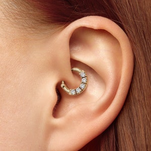 Daith Hoop Earring, Diamond Daith Ring, 14K Gold Clicker Hoop, Solid Gold Earring, Daith Piercing, Minimalist Daith Hoop, Fine Jewelry