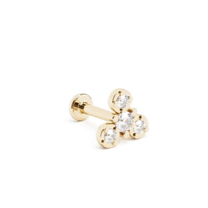 Cartilage Stud Earring 14K Gold, Diamond Piercing, Helix Flat Back Stud, Labret Screw Back Stud, Fine Piercing Jewelry, Conch Stud Earring